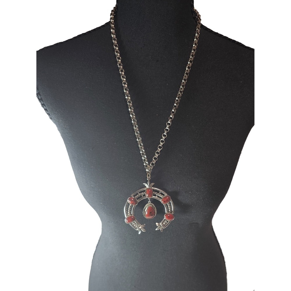 Vintage ART Arther Pepper Faux Red Coral Southwest Style Necklace Pendant 24 In